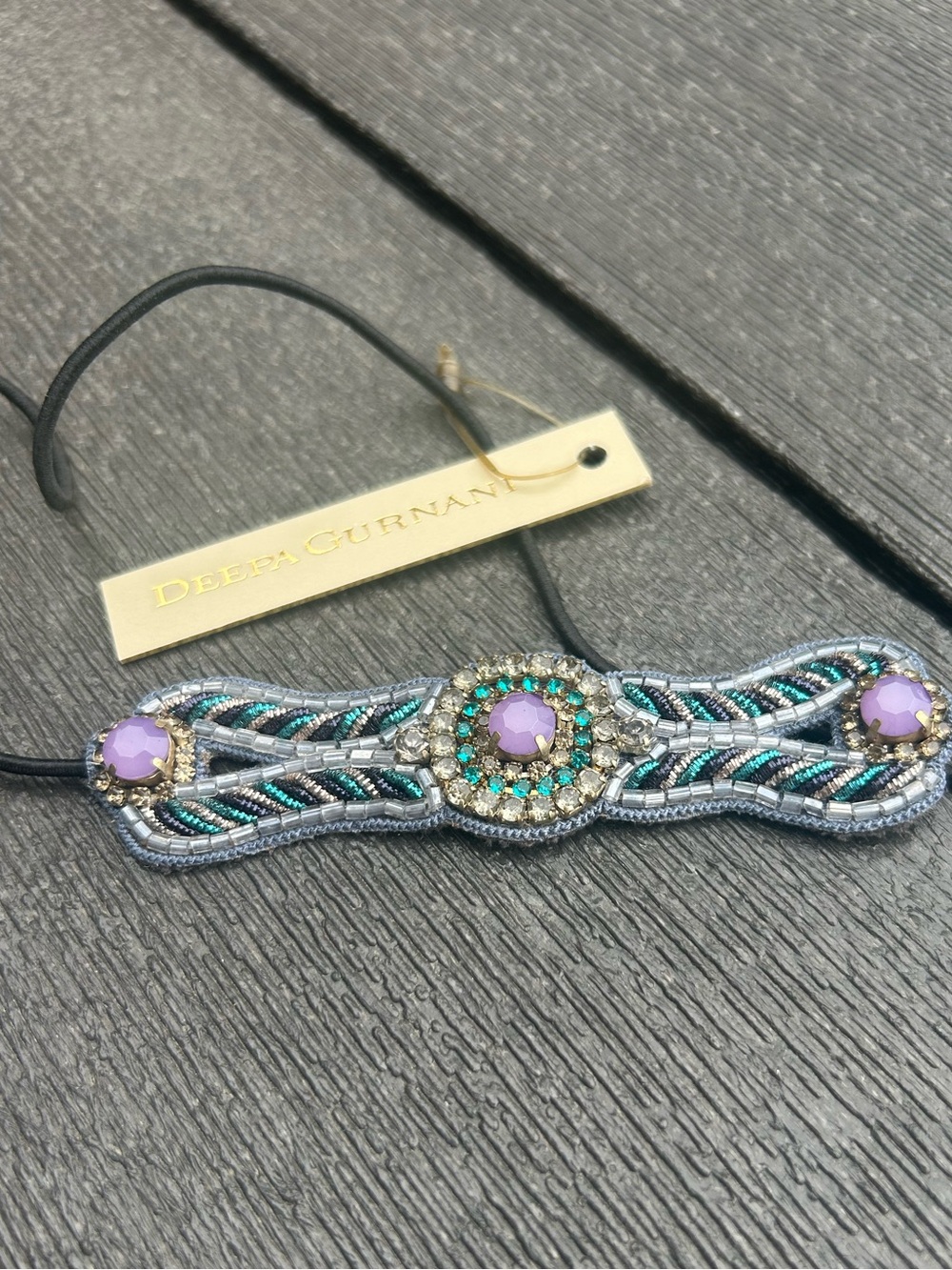 Deepa Gurnani Beaded Headpiece in Teal, Purple & Silver - Boho Headband